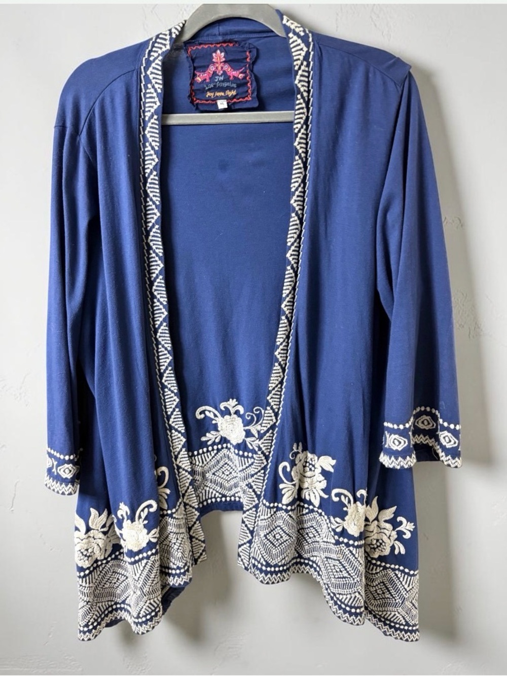 JOHNNY WAS EMBROIDERED LONG OPEN SWING TOPPER COAT -sz XL